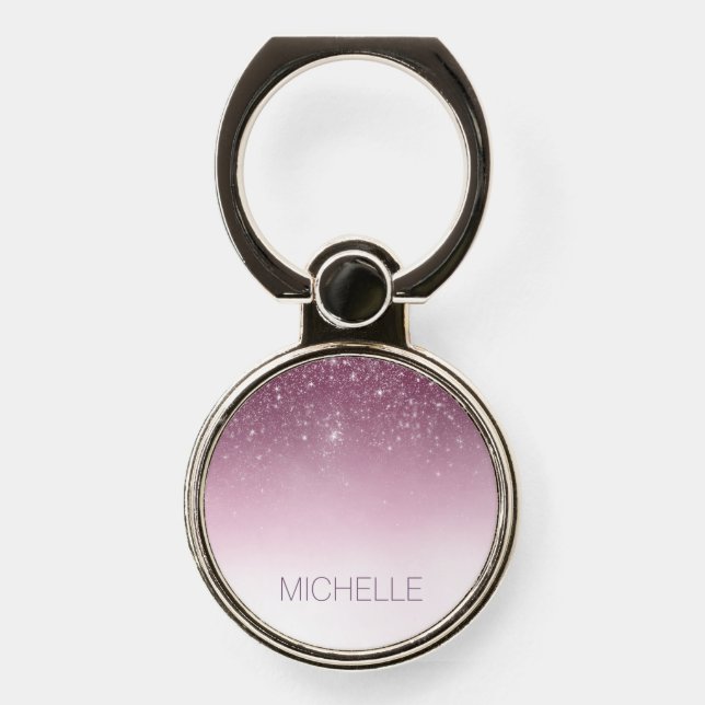 Girly Chic Simple Purple Ombre Personalized Name Phone Ring Stand (Front)