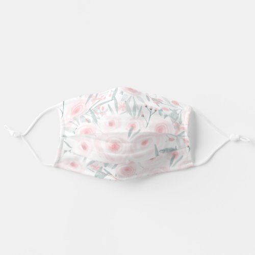 Girly chic soft pastel pink blue floral watercolor adult cloth face mask