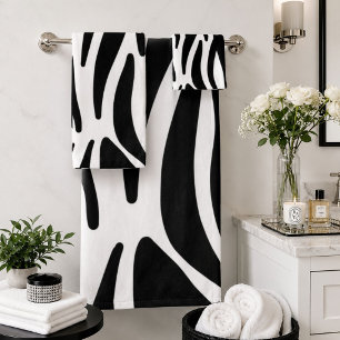 girly chic stylish black white zebra print bath towel set