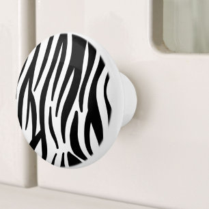 girly chic stylish black white zebra print ceramic knob