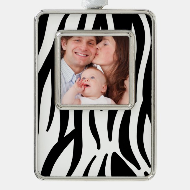 girly chic stylish black white zebra print christmas ornament (Front)