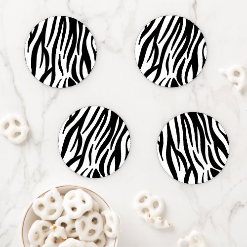 girly chic stylish black white zebra print coaster set