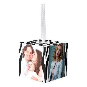 girly chic stylish black white zebra print cube ornament