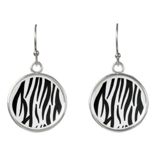 girly chic stylish black white zebra print earrings