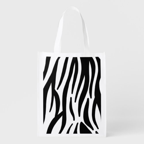 girly chic stylish black white zebra print grocery bag