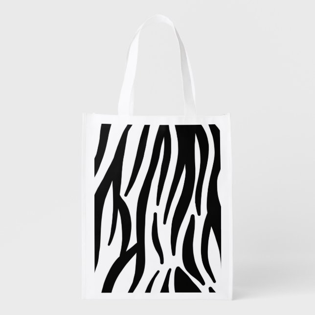 girly chic stylish black white zebra print grocery bag (Front)