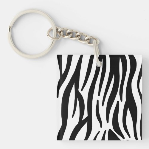 girly chic stylish black white zebra print keychain