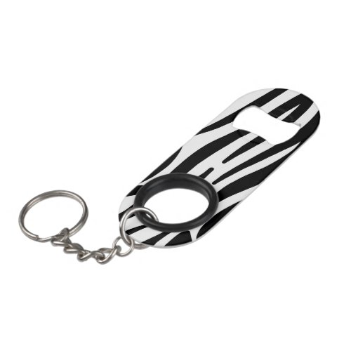 girly chic stylish black white zebra print keychain bottle opener
