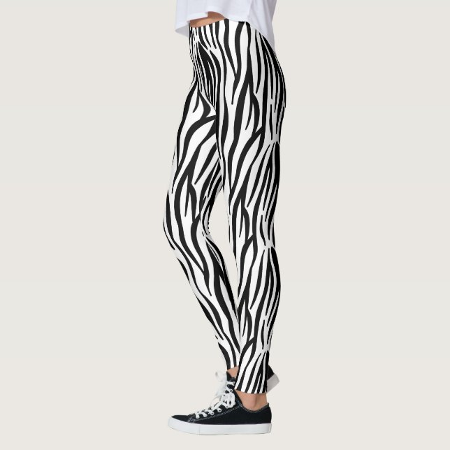 girly chic stylish black white zebra print leggings (Left)