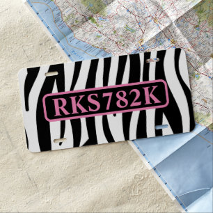 girly chic stylish black white zebra print license plate