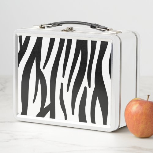 girly chic stylish black white zebra print metal lunch box