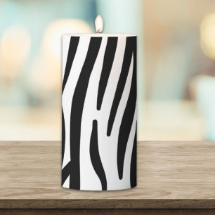 girly chic stylish black white zebra print pillar candle