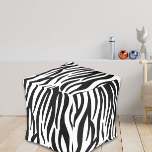 girly chic stylish black white zebra print pouf