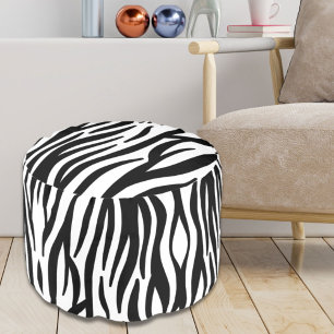 girly chic stylish black white zebra print pouf