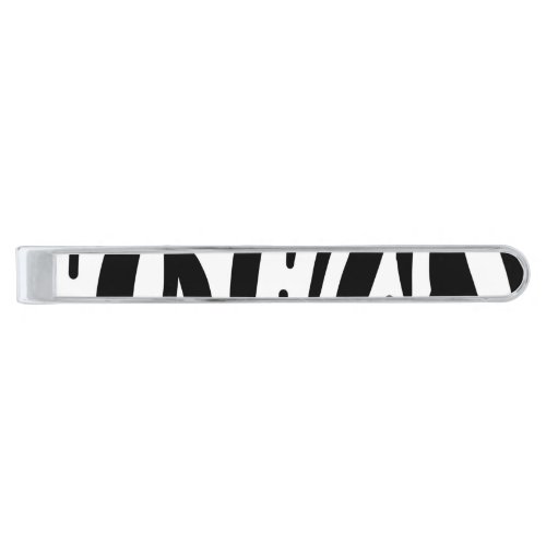 girly chic stylish black white zebra print silver finish tie bar