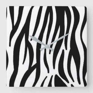 girly chic stylish black white zebra print square wall clock