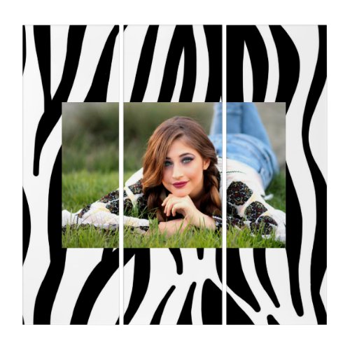 girly chic stylish black white zebra print triptych