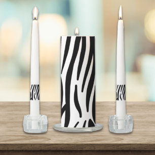 girly chic stylish black white zebra print unity candle set