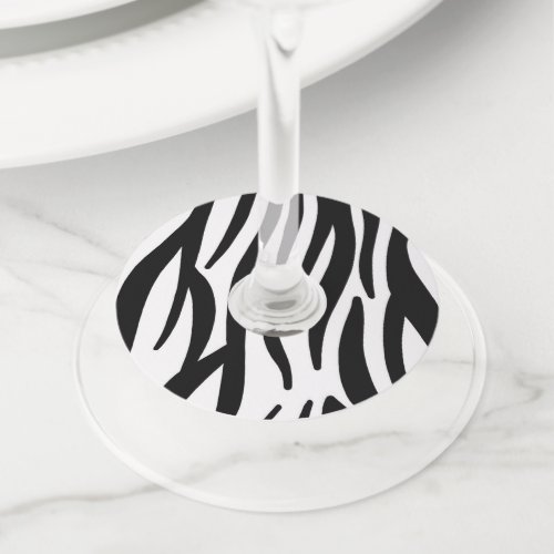 girly chic stylish black white zebra print wine glass tag