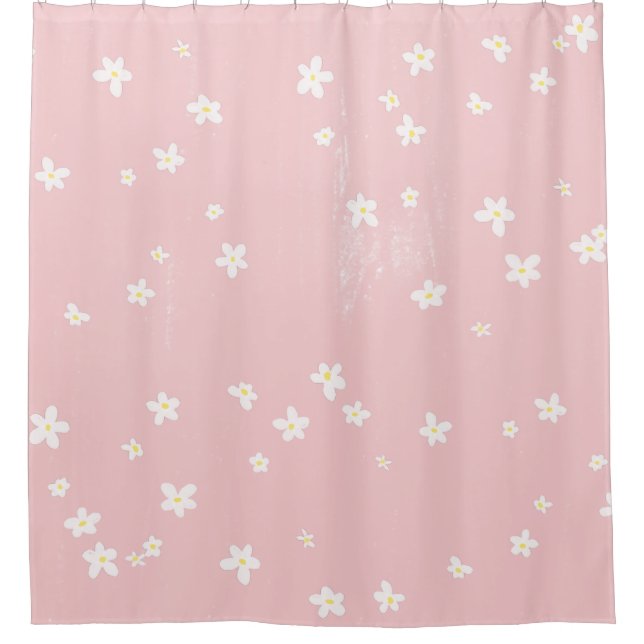 Girly Chic Stylish Pink Daisies Pattern Modern Shower Curtain (Front)
