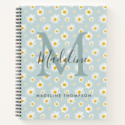 Girly Chic Teal Floral Daisy Monogram Notebook