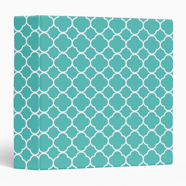 Girly Chic Teal/White Quatrefoil Custom Binder (Front/Spine)