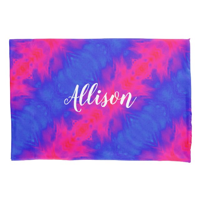 Girly Chic Tie Dye Pink Blue Personalized Pillow Case (Front)