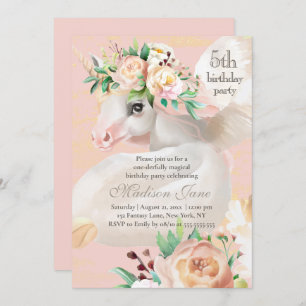 Girly Chic Watercolor Floral Unicorn 5tht Birthday Invitation