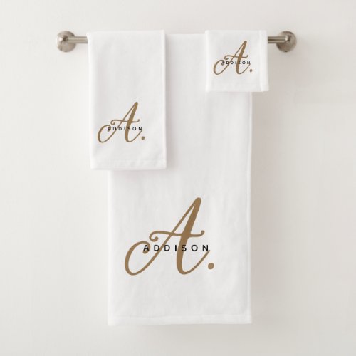 Girly Chic White Gold Script Monogram Typography Bath Towel Set
