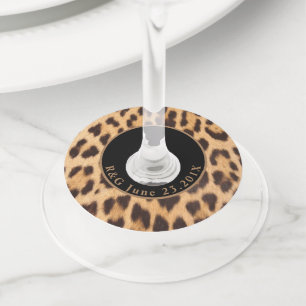 girly chic wild party leopard print monograms wine glass tag