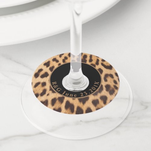 girly chic wild party leopard print monograms wine glass tag