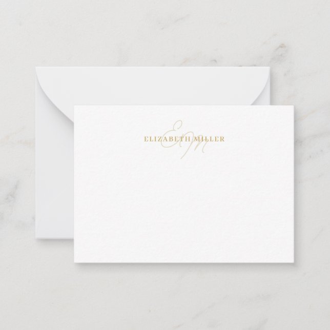 Girly Chic Yellow Gold 2 Script Monorgram Note Card (Front)