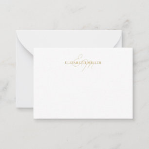 Girly Chic Yellow Gold 2 Script Monorgram Note Card