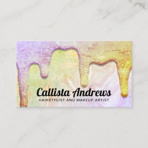 Girly Chic Yellow Purple Glitter Marble Drips Business Card