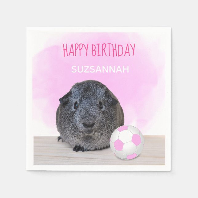 Girly Child Birthday Guinea Pig Pink Soccer Ball Napkins (Front)