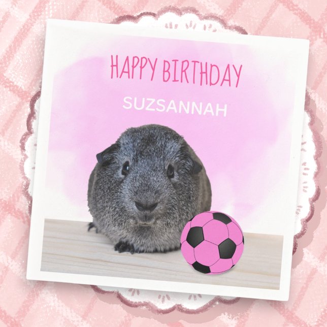 Girly Child Birthday Guinea Pig Pink Soccer Ball Napkins (Custom cute birthday napkin)