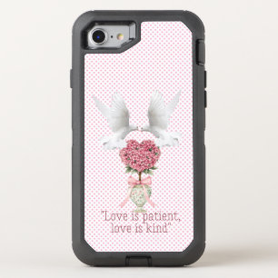 Girly Christain Pink Dot Dove Heart Topiary OtterBox Defender iPhone SE/8/7 Case