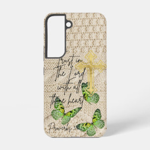 Girly Christian Knitwear Green Butterfly Cross Samsung Galaxy S22 Case