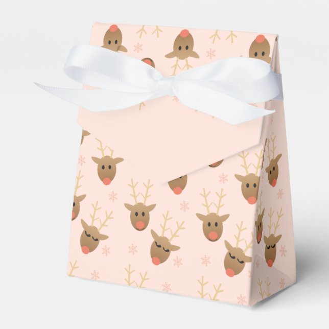 Girly Christmas Reindeer Pattern Pink Gold Favor Boxes (Front Side)