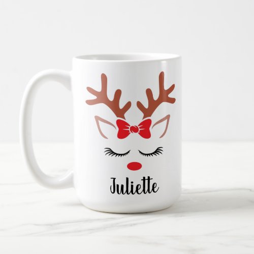 Girly Christmas Reindeer red bow nose personalized Coffee Mug