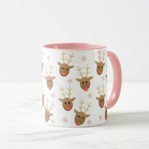 Girly Christmas Reindeer Snowflakes Pattern Gold Mug