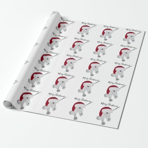 Girly Christmas Unicorn White Red Wrapping Paper
