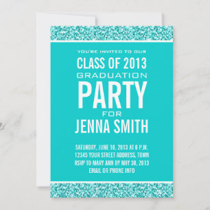 GIRLY CLASS OF 2013 PHOTO, TEAL GLITTER, PARTY INVITATION
