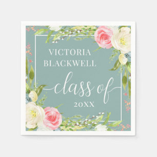 Girly Class of 2022 Greenery Flowers Graduation Napkins