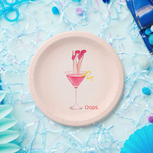 Girly Cocktail Humor Illustration, Girls Night Out Paper Plates