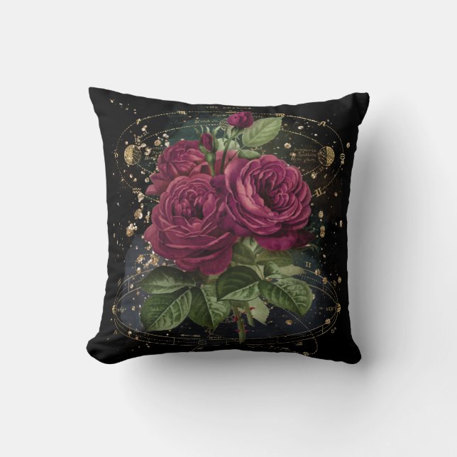 Girly collage – blood red roses  throw pillow (Front)