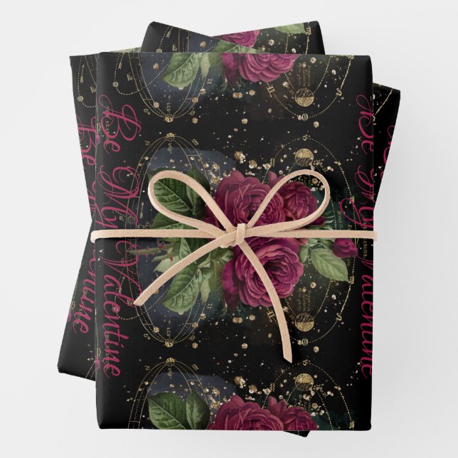 Girly collage – blood red roses  wrapping paper sheets (In situ)