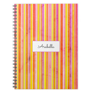Girly Colored Stripes Name Notebook
