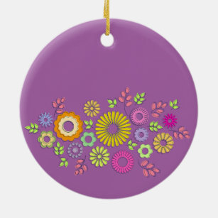 Girly colorful and purple summer flowers ceramic ornament