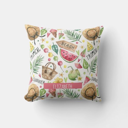 Girly Colorful Beach Relax  Throw Pillow